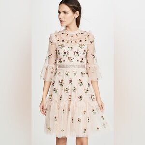 Needle & Thread Magdalena Dress Size 0 NWT FLORAL EMBROIDERED Tulle Mini Dress